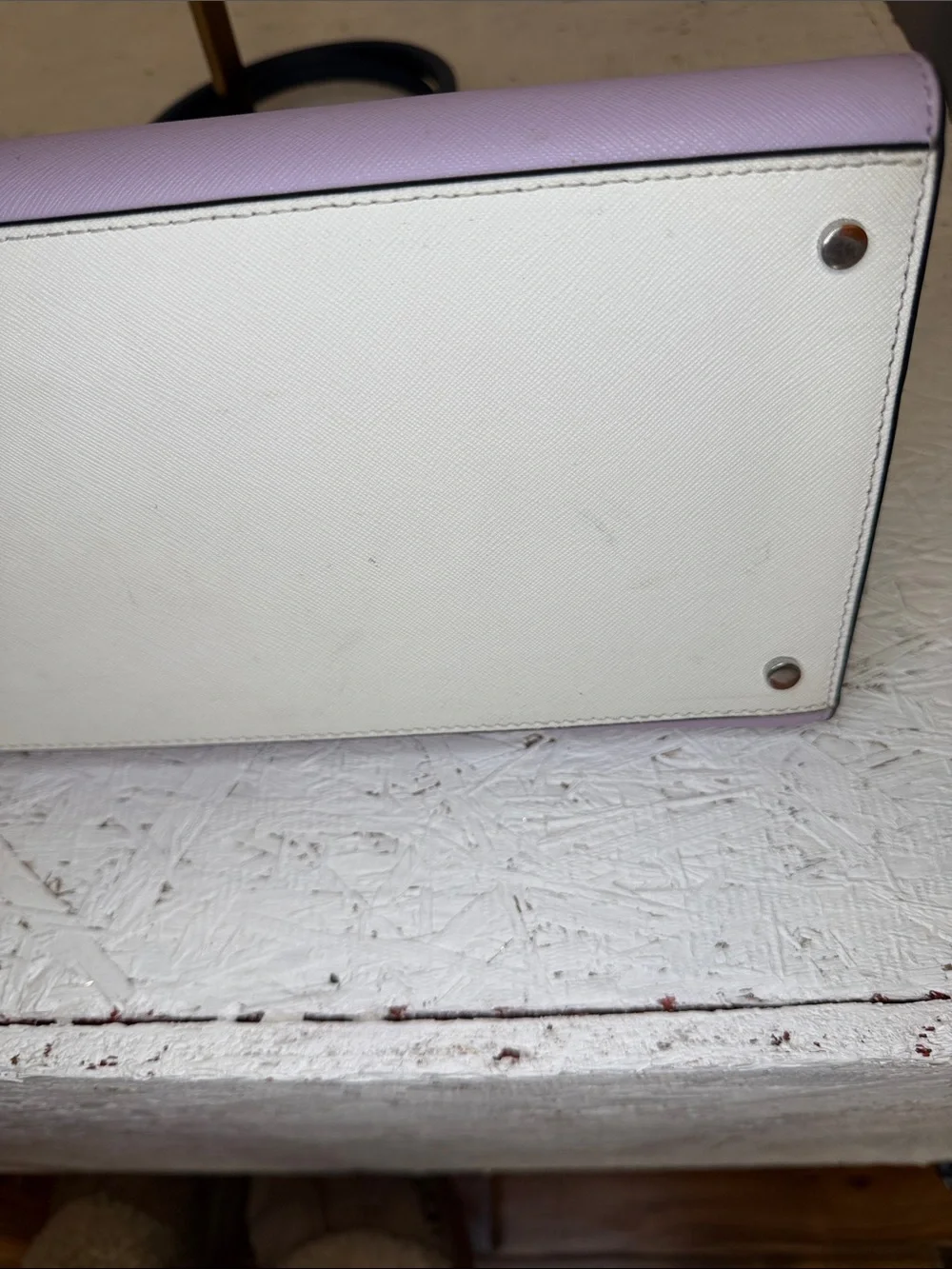 Kate Spade NWOT lavender leather/wht structure Crossbody w/Navy trim/ handles - Picture 11 of 11
